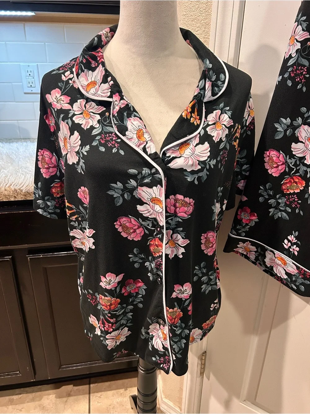 Room Service Floral Capri Pajama Set Comfy Stretch Button Up